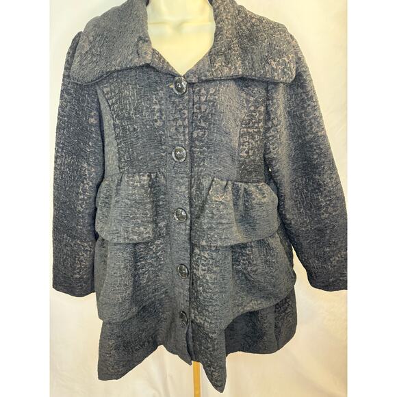 Gorgeous Ruffle Brocade Pea Coat - Black & Chocolate - Size XL (Juniors Sizing) - Picture 8 of 16